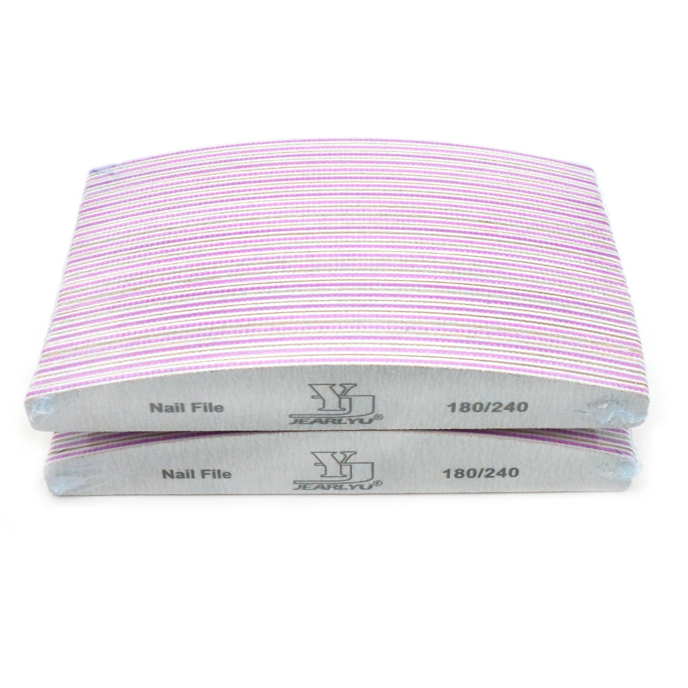 JEARLYU Half Moon Nail Files 180/240 Grit | 5–50 Pack Nail Files Set PRIMED
