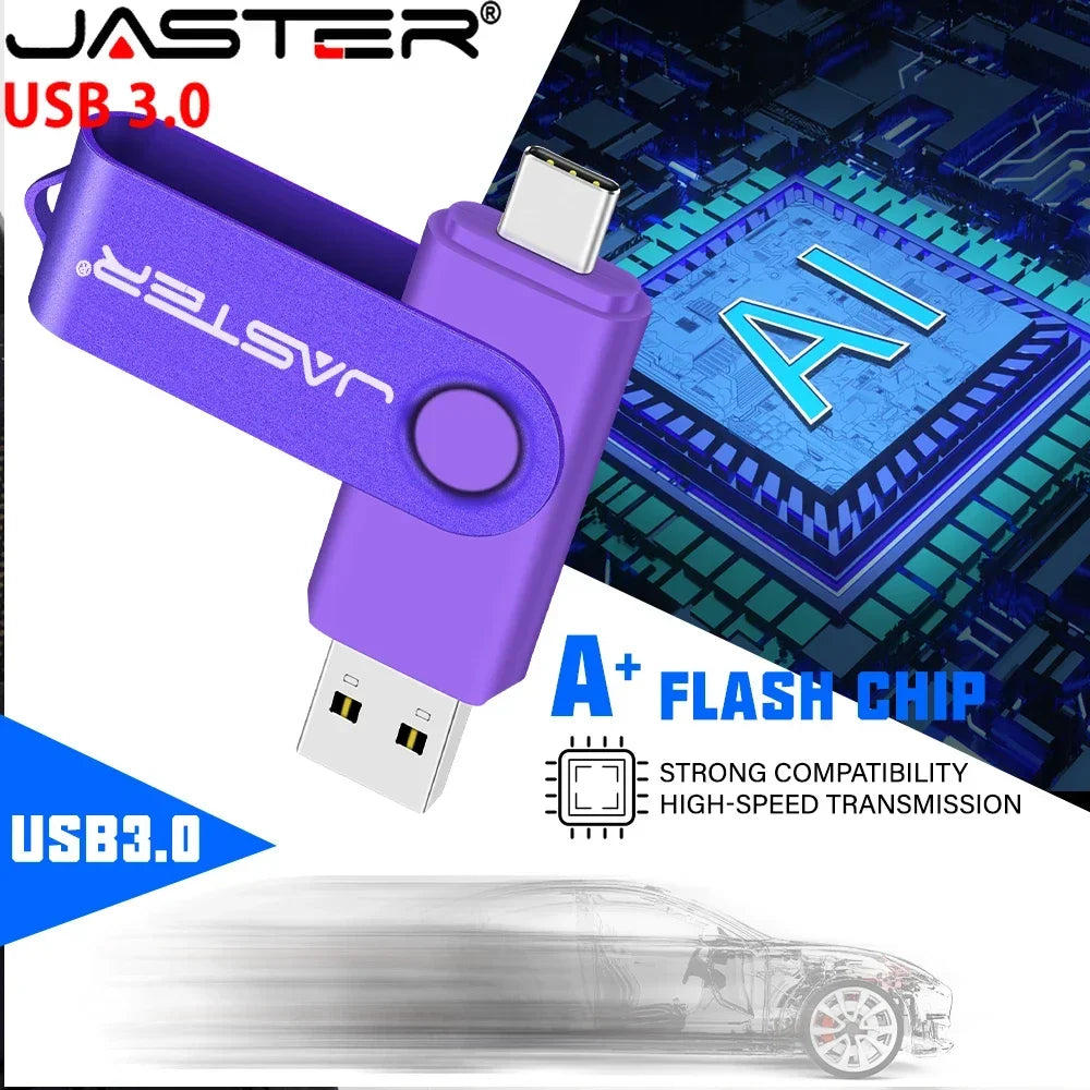 JASTER Type-C USB 3.0 Flash Drive 128GB/64GB/32GB Rotatable USB Flash Drive PRIMED