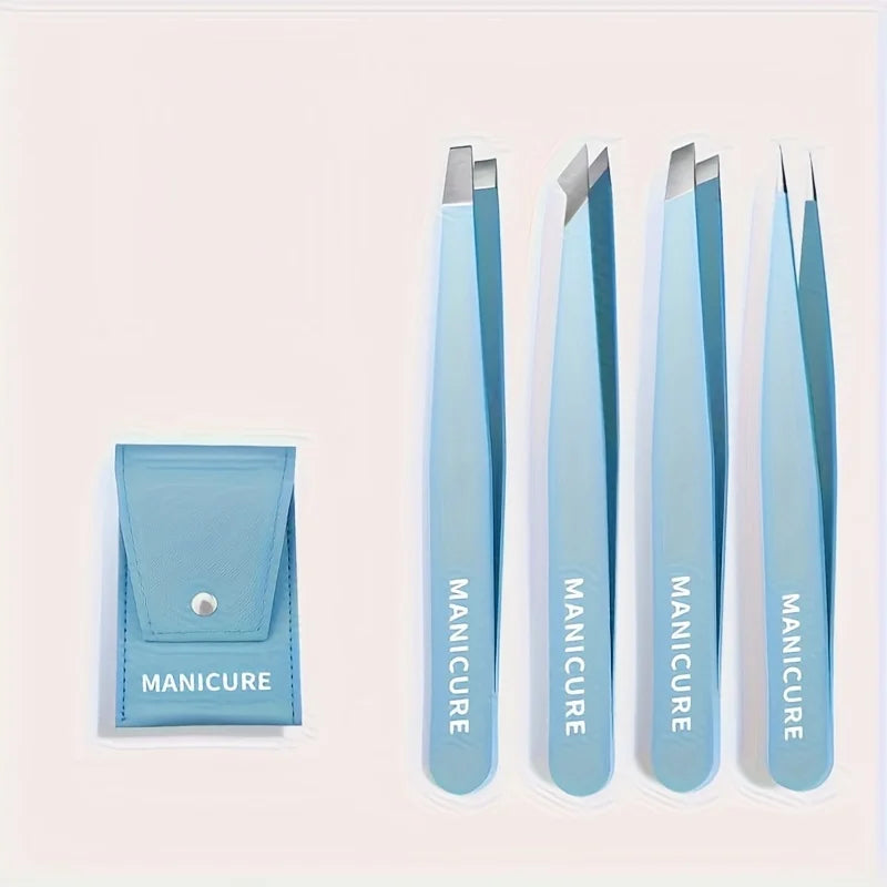 Stainless Steel Slanted Eyebrow Tweezers Set – 2 or 4 Pcs