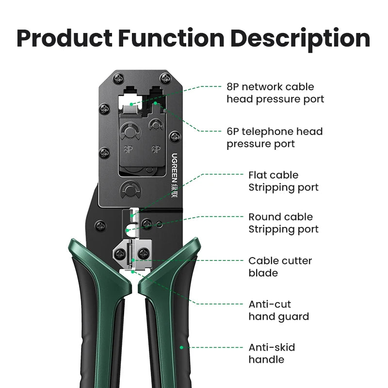UGREEN RJ45 Crimper Tool – CAT6/7/8 Ethernet Cable Crimper Network Cable Crimper PRIMED
