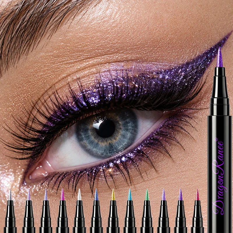 Dragon Ranee Glitter Metallic Liquid Eyeliner – Waterproof Shimmer Liquid Eyeliner Pen PRIMED