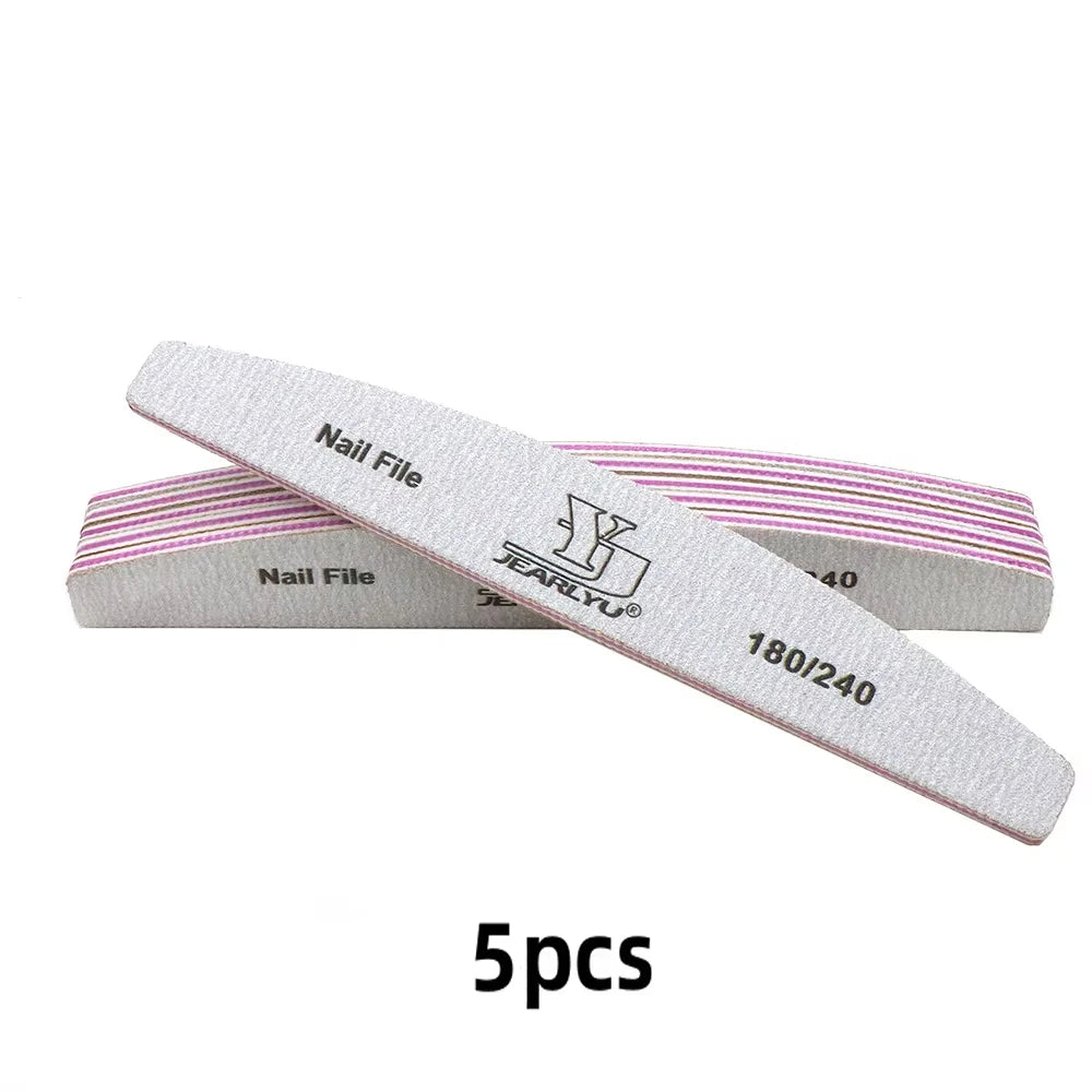 JEARLYU Half Moon Nail Files 180/240 Grit | 5–50 Pack Nail Files Set PRIMED 5pcs