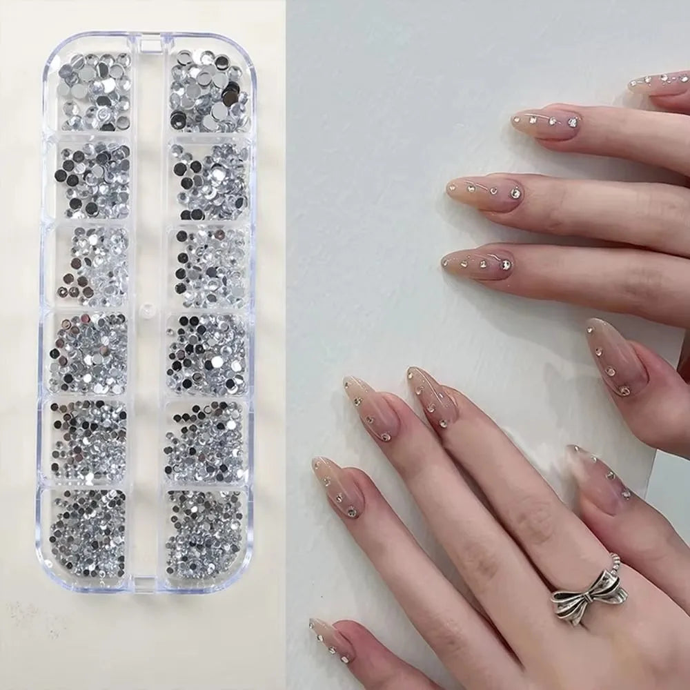 12-Grid Nail Rhinestone Charms – Flatback Crystal Gems Set Nail Art Rhinestones PRIMED