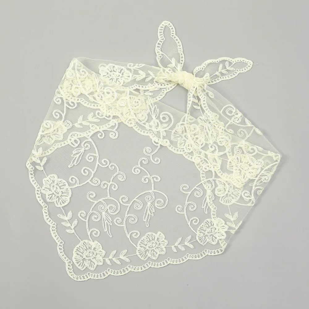 Hollow Lace Hair Scarf Headband – Vintage Triangular Bandana Lace Hair Scarf PRIMED Beige 2