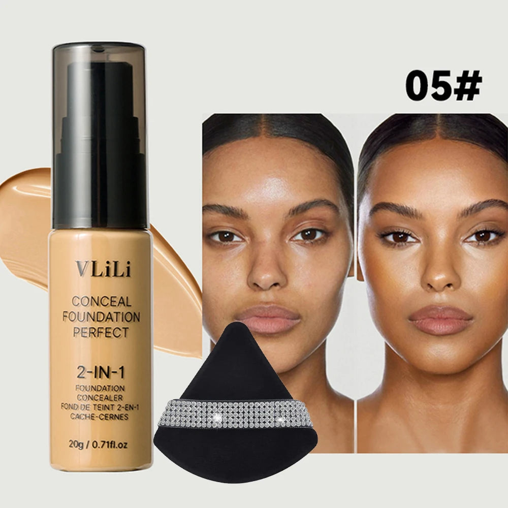 Waterproof Full Coverage Liquid Foundation & Puff Set