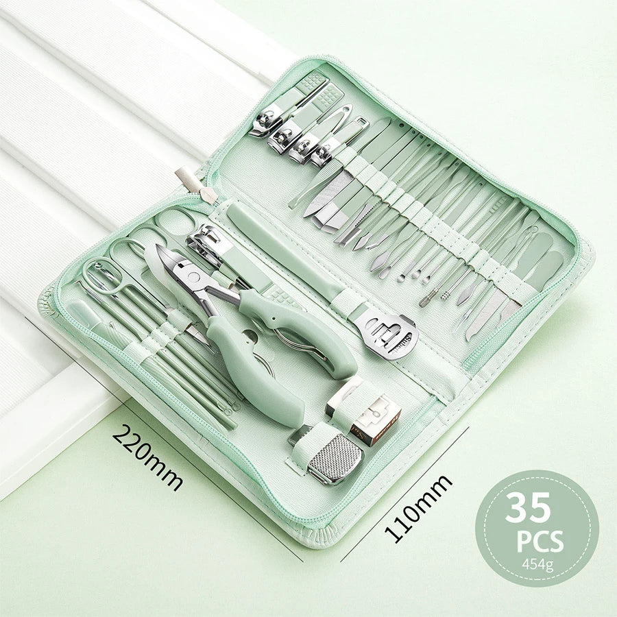 Stainless Steel Nail Clipper Manicure Set with Zipper Bag Manicure Tool Set PRIMED 35 pcs