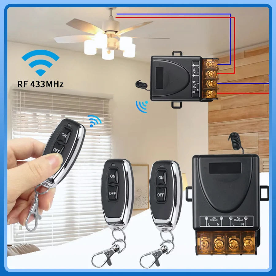 RF 433MHz Wireless Remote Switch 30A Relay 12V–220V Receiver Wireless Relay Switch PRIMED