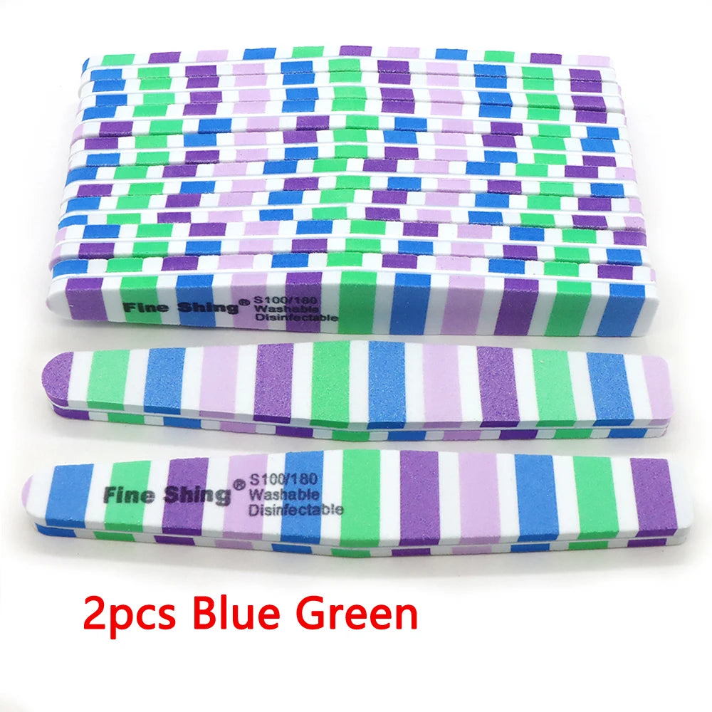 JEARLYU Double-Sided Sponge Nail Files 100/180 Grit | 2–20 Pcs Nail File PRIMED 2pcs-Blue Green