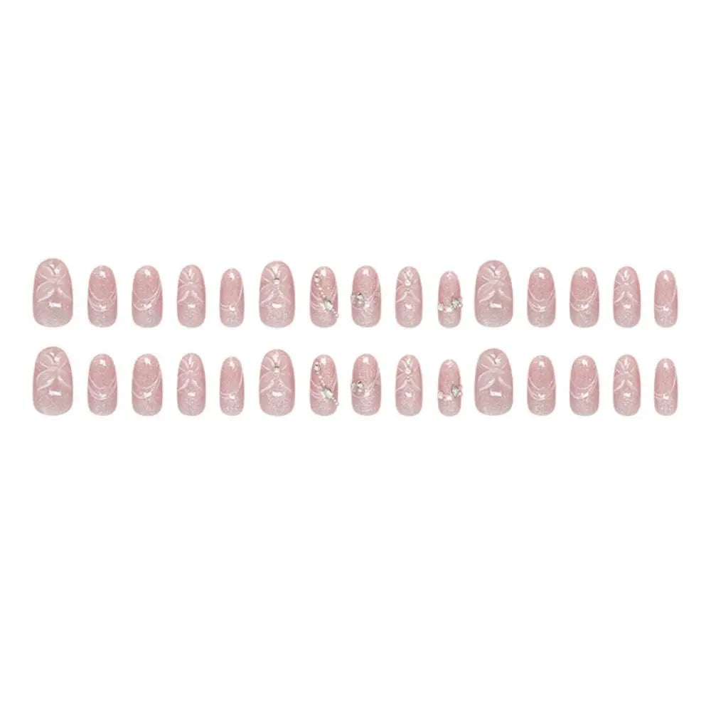 Long Almond Press On Nails – French Aurora Gilding Flower Tips