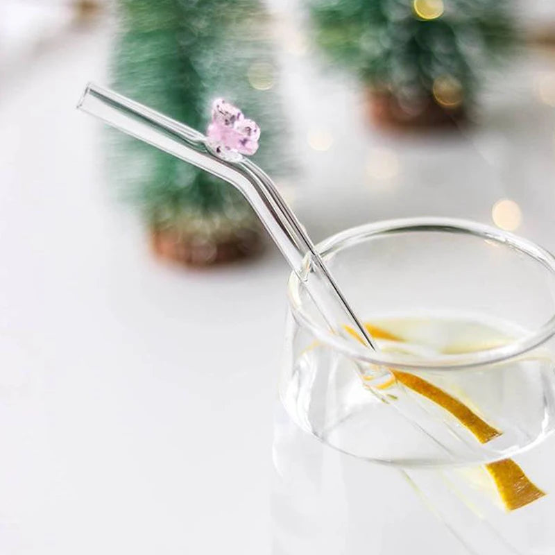 Butterfly Glass Straw Reusable Eco-Friendly + Cleaning Brush