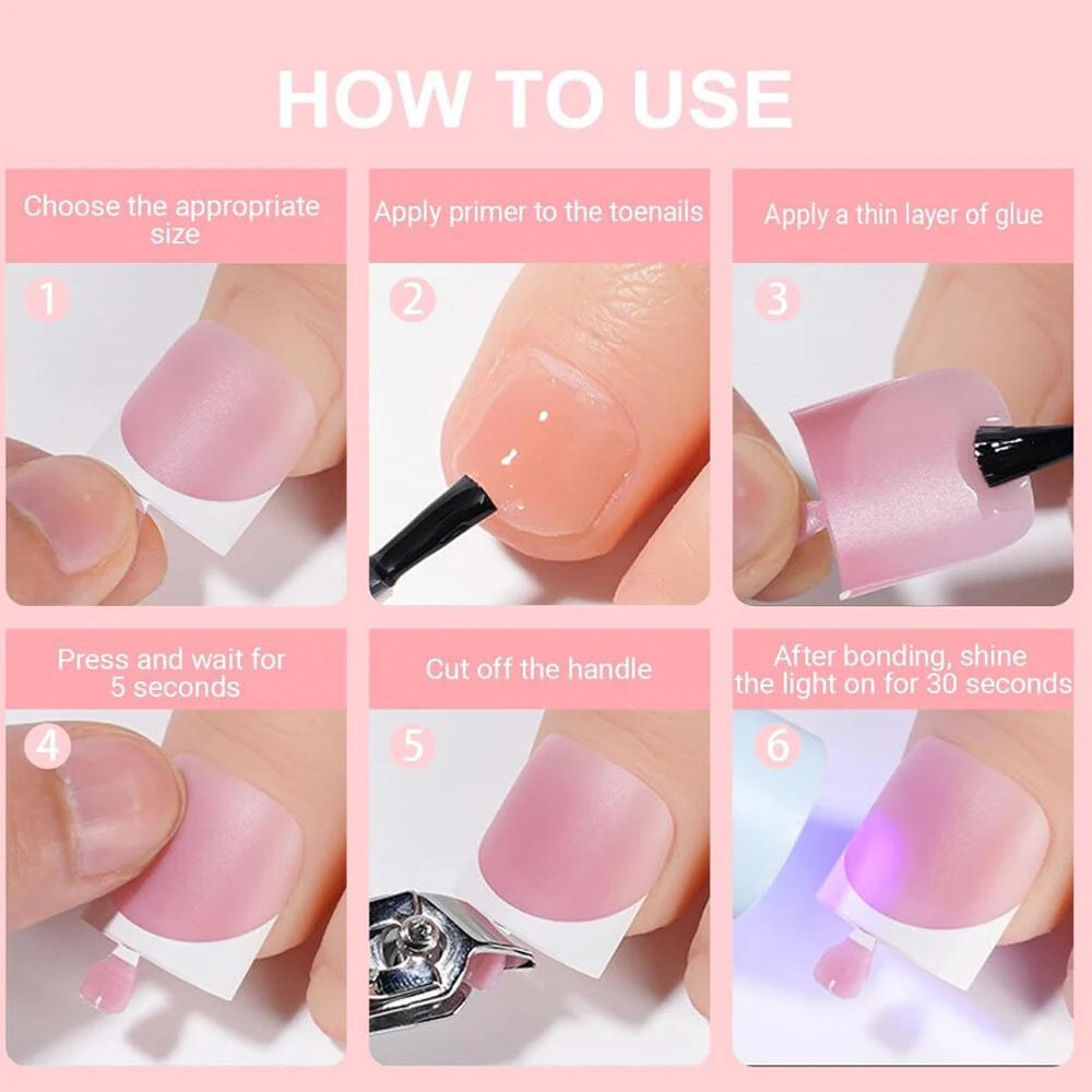 150Pcs Nude French Press-On Toenails | Square Light Pink Gel Tips