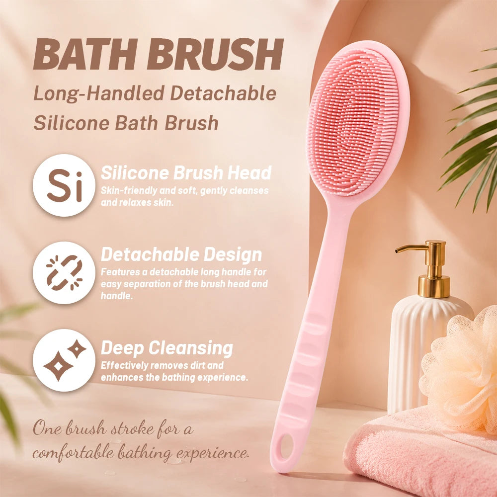 Long Handle Silicone Bath Brush – Body Scrubber & Exfoliator Silicone Bath Brush PRIMED