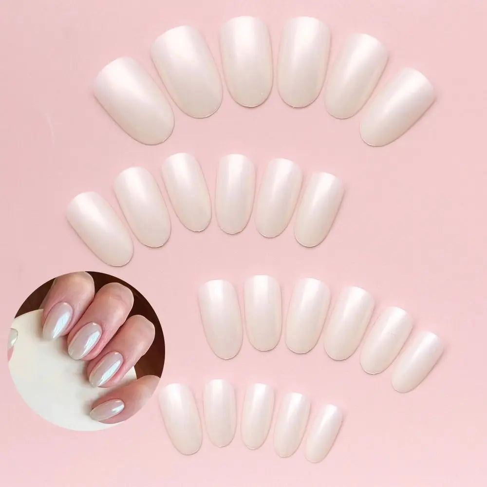 Long Almond French False Nails – Full Cover DIY Nail Tips 24Pcs