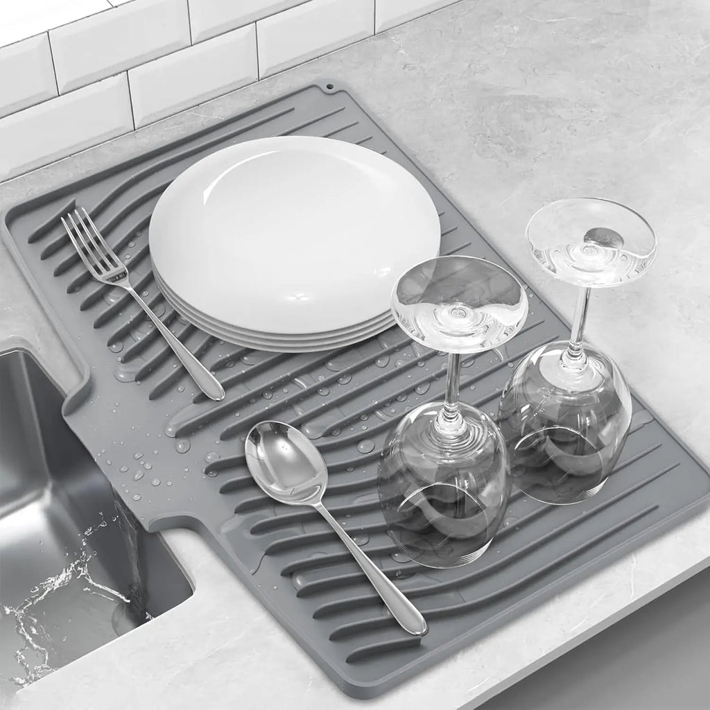 LMETJMA Silicone Dish Drying Mat – Non-Slip Kitchen Drainer Dish Drying Mat PRIMED 37cmx29.5cm
