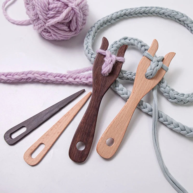 Wooden Knitting Fork & Large Eye Needle Set | DIY Craft Kit