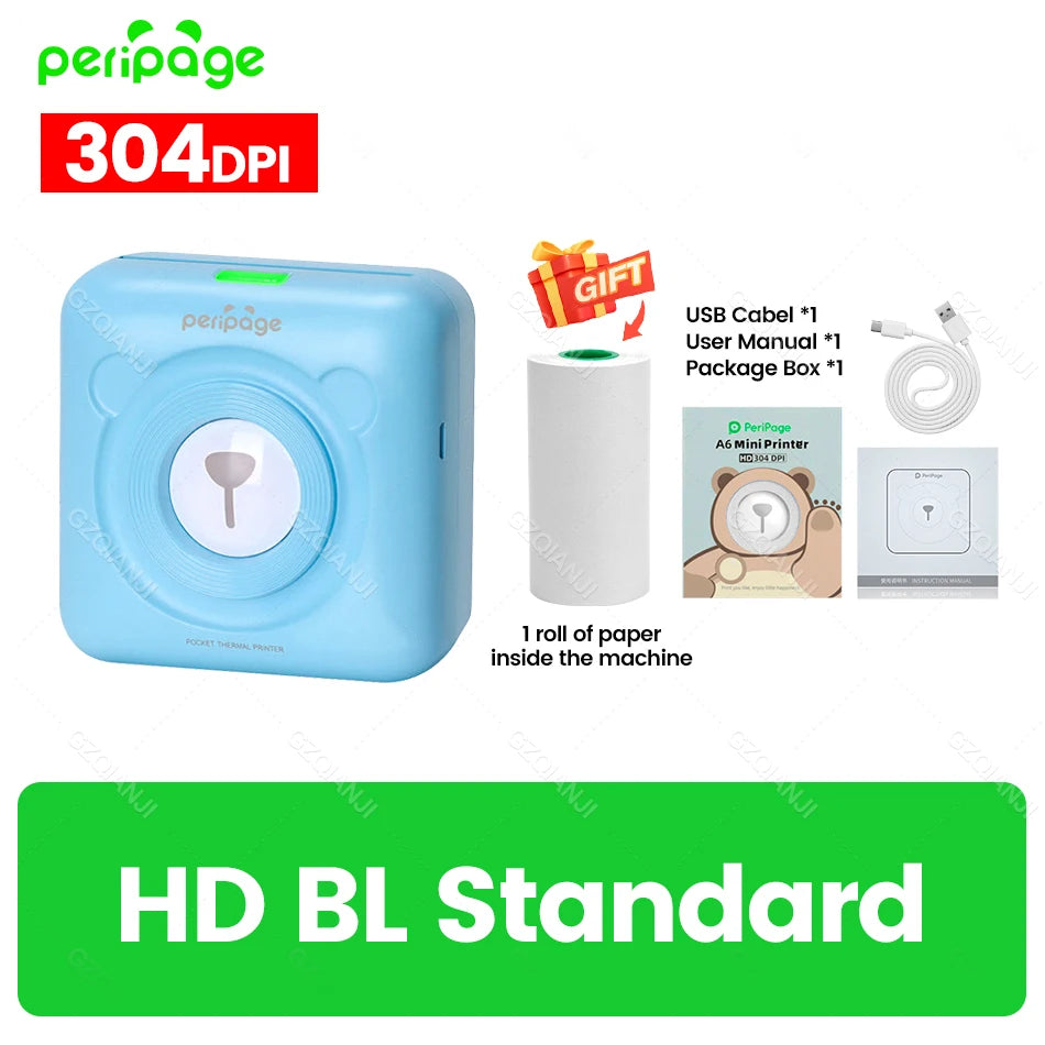 PeriPage A6 304DPI Bluetooth Mini Thermal Photo & Label Printer Mini Thermal Printer PRIMED 304dpi BL Printer
