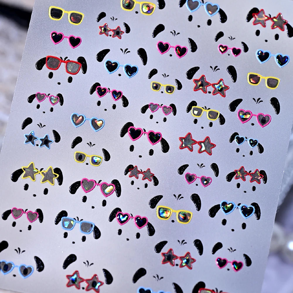 Y2K Dog Nail Art Stickers – Sunglasses & Heart Decals