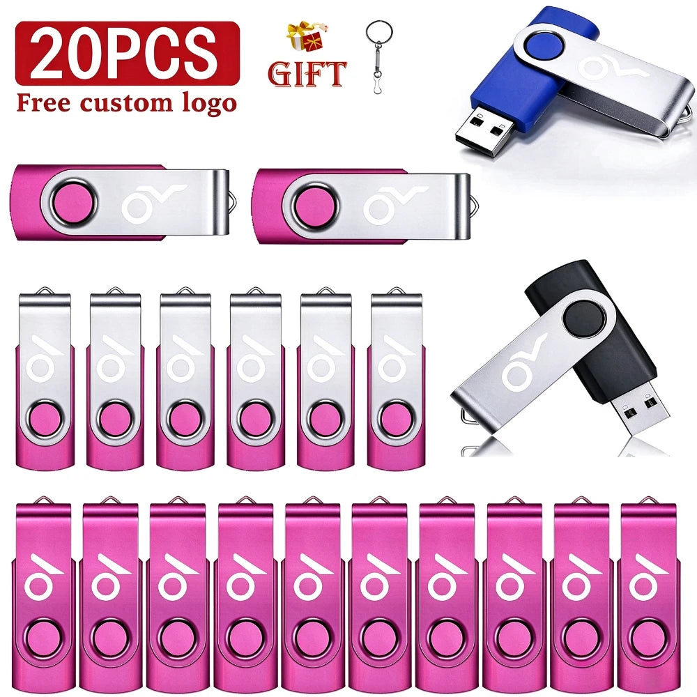 20-Pack Rotatable USB Flash Drives 128GB | Custom Logo Business Gift USB Flash Drive PRIMED
