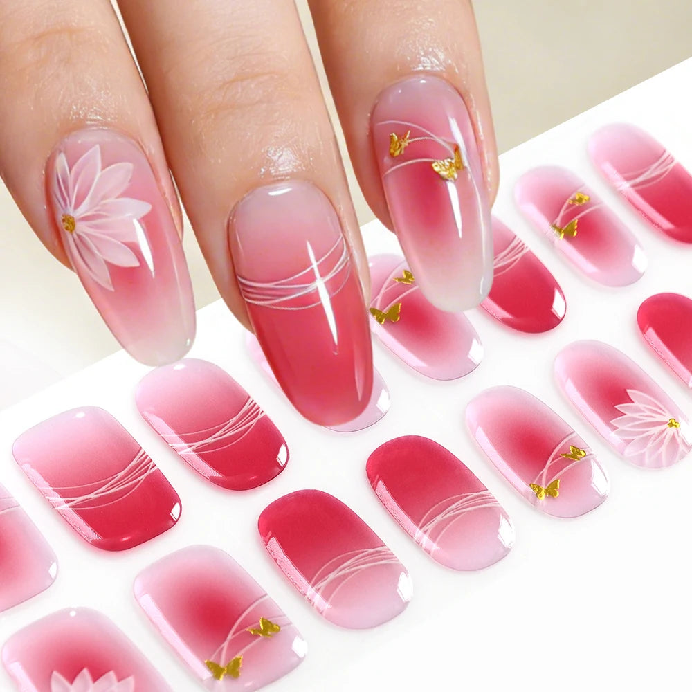 5D Semi-Cured Gel Nail Stickers – Golden Embossed Rabbit Pink Purple Gel Nail Stickers PRIMED 01