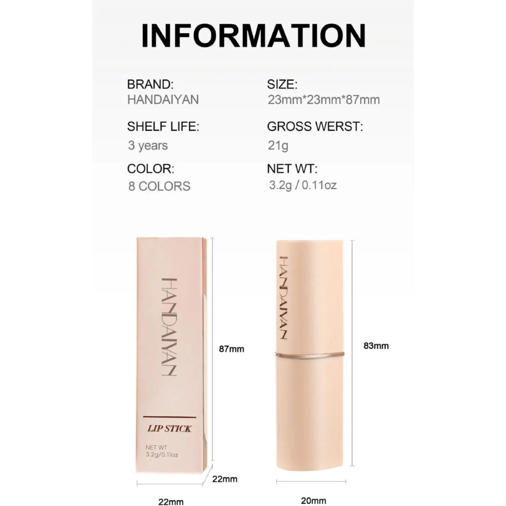 Handaiyan Matte Velvet Lipstick – Waterproof, 8 Colors Matte Lipstick PRIMED