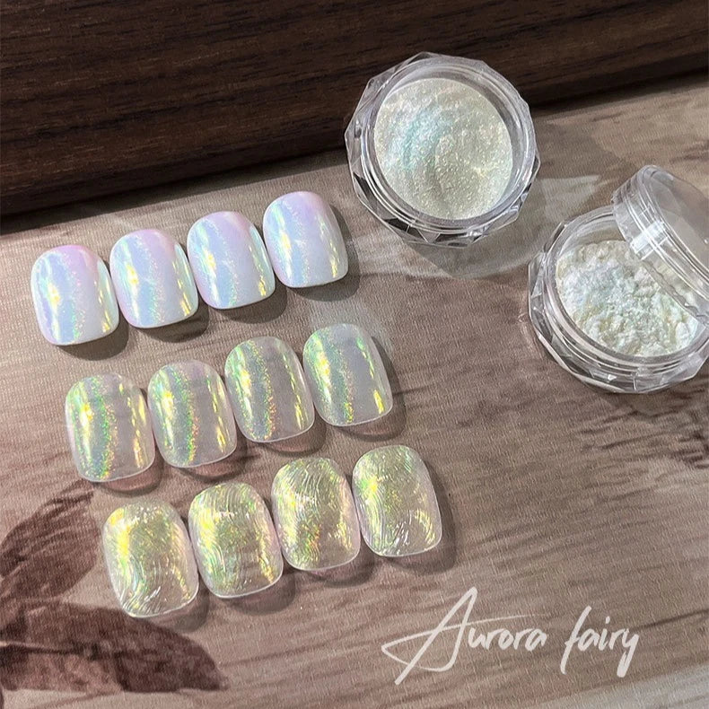 Aurora Chrome Nail Powder – Iridescent Chameleon Mirror Effect Chrome Nail Powder PRIMED