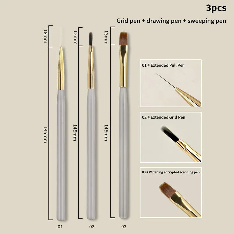Nail Art Brush Set – Liner, Flat Gel & Plaid Manicure Tools Nail Art Brush Set PRIMED