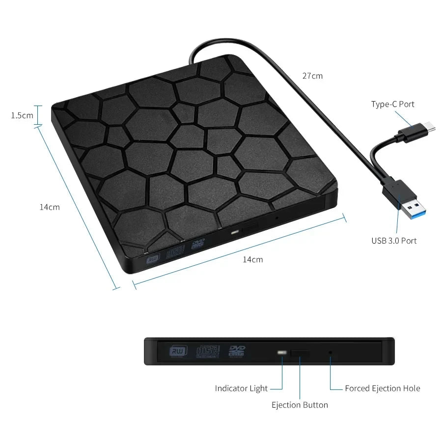 GGBEE External DVD RW Drive USB 3.0 & Type-C Slim CD Burner External Optical Drive PRIMED
