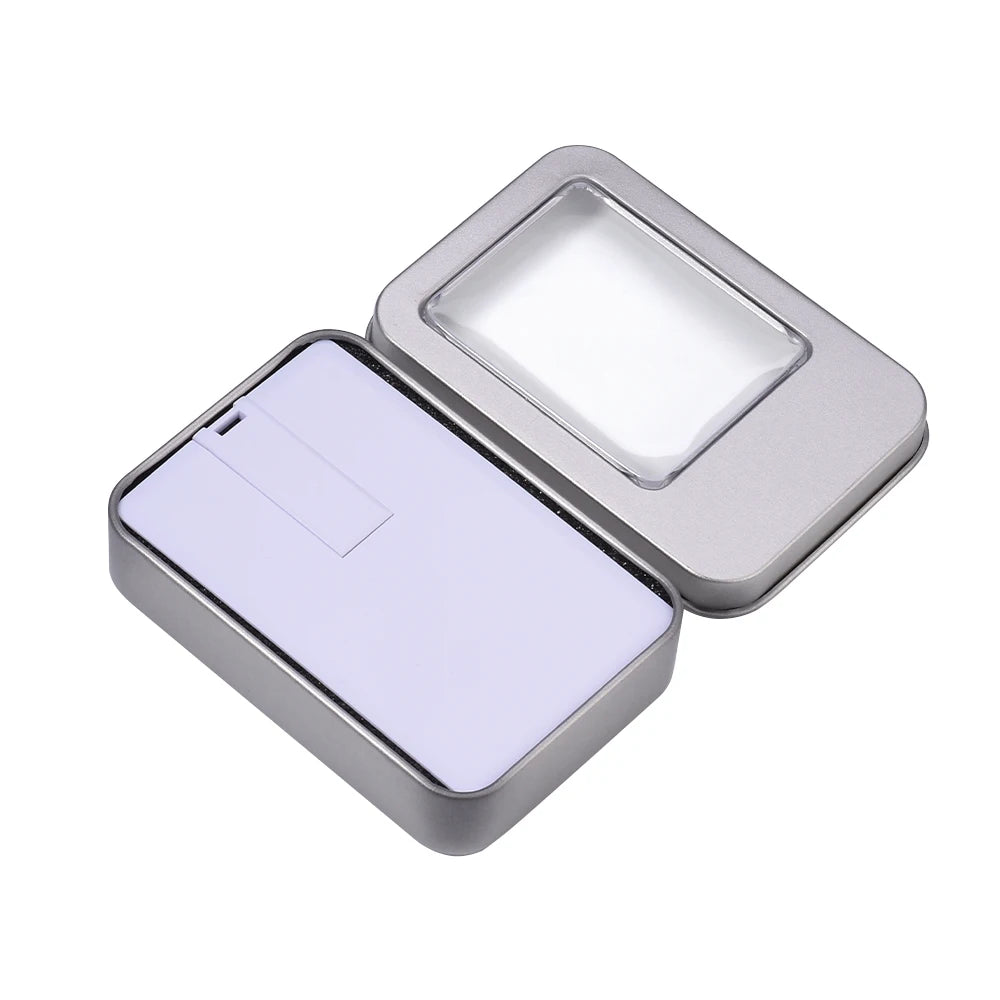 Custom Logo USB Flash Drive Card Style 32GB 64GB 128GB Custom USB Flash Drive PRIMED With metal box 128MB (Not GB)