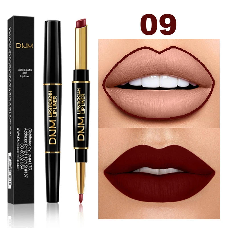 DNM 2-in-1 Matte Lip Liner & Lipstick Pencil – Waterproof Lip Liner Pencil PRIMED