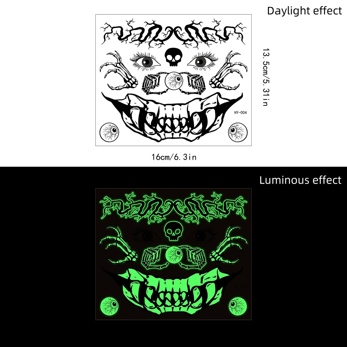 Halloween Glow in the Dark Mouth Temporary Tattoos | Eco-Friendly Temporary Face Tattoo PRIMED HY-004