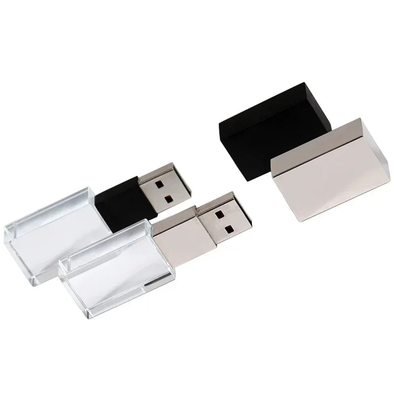 10-Pack Crystal USB Flash Drive 128GB | LED, Free Logo Engraving USB Flash Drive PRIMED