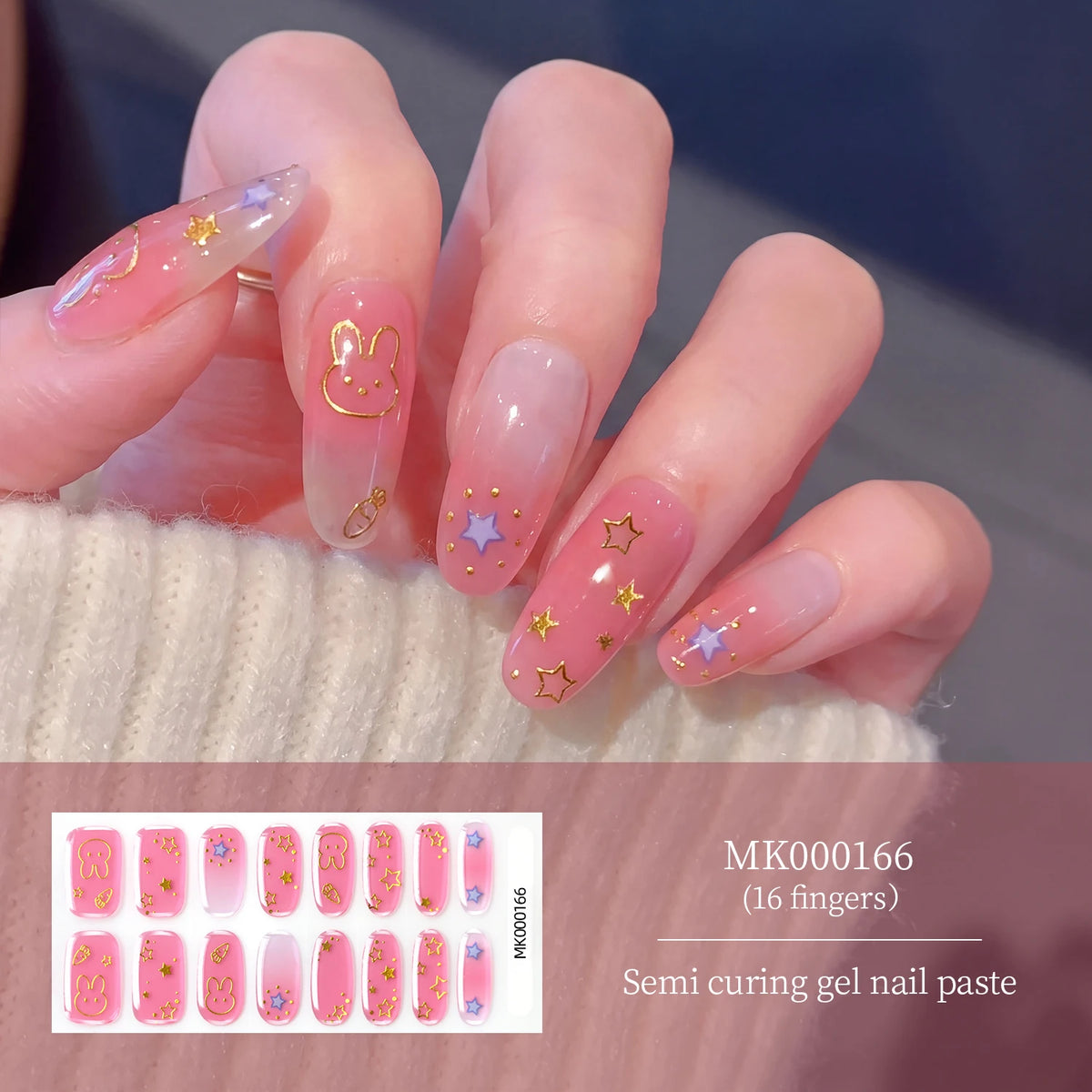 Pink Lotus Semi Cured Gel Nail Strips – Gold Foil 16 Tips