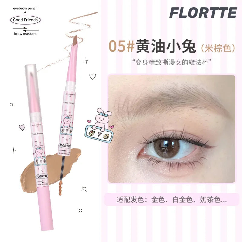 FLORTTE Double-Head Waterproof Eyebrow Pencil & Cream – Matte Eyebrow Pencil PRIMED 05