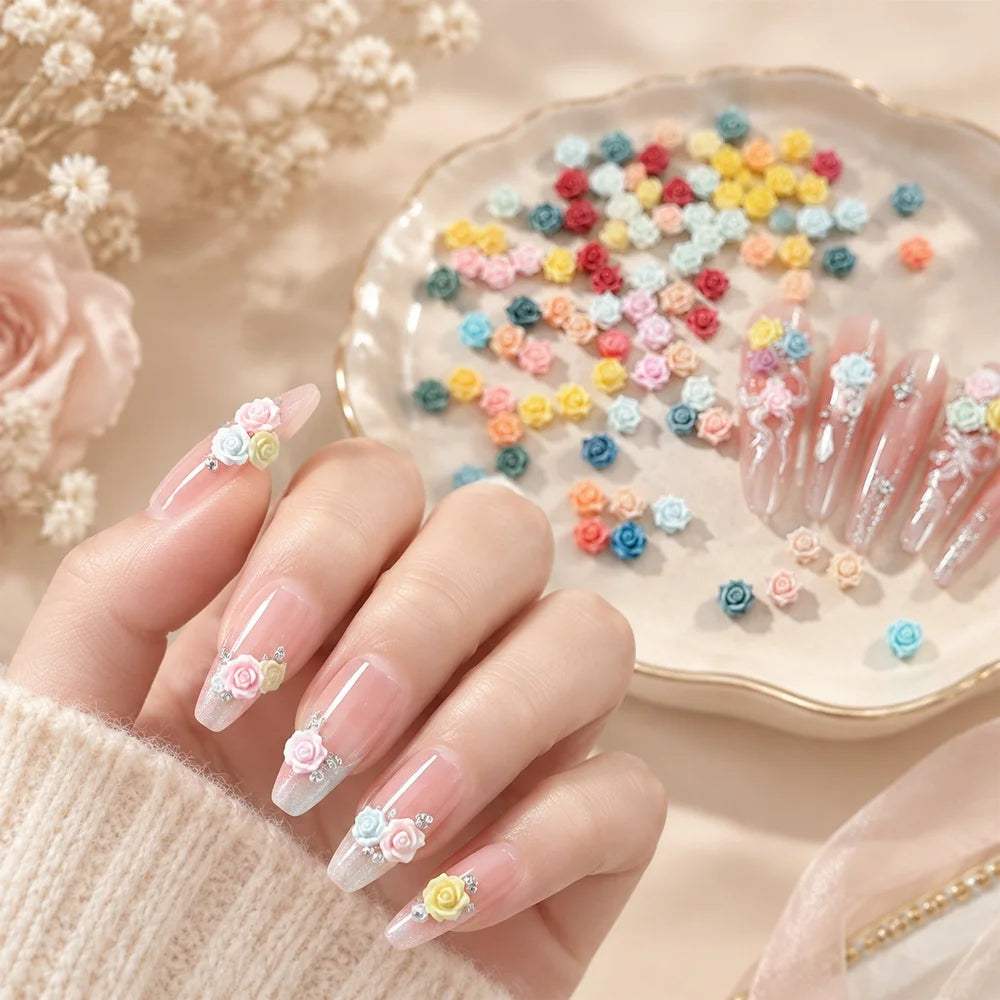 50Pcs 3D Acrylic Flatback Nail Gems – Coquette Rose Nail Art Nail Art Gems PRIMED