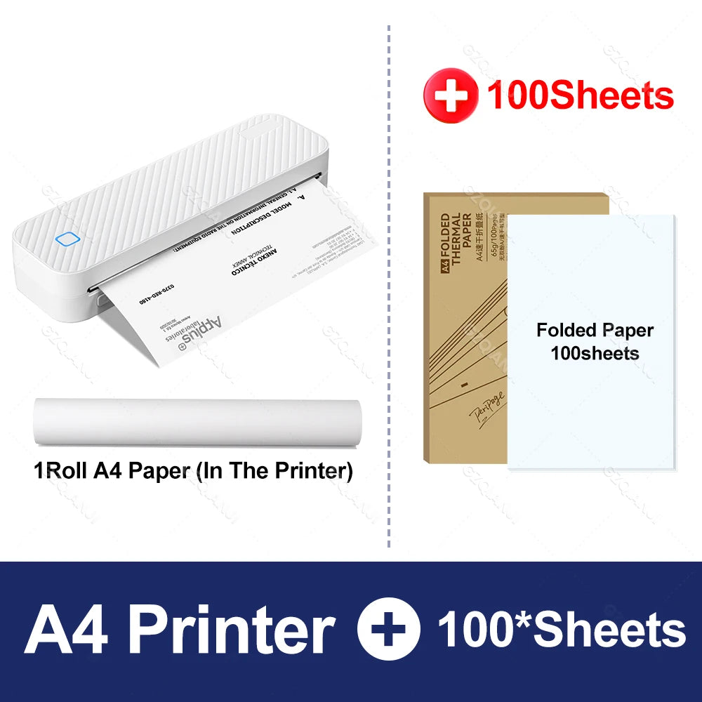 Portable A4 Bluetooth Thermal Printer | Inkless PDF & Doc Thermal Printer PRIMED add 100sheets