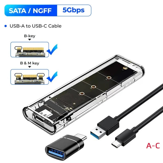 M.2 NGFF SATA SSD Enclosure USB 3.1 Type-C 5Gbps 2230–2280 SSD Enclosure PRIMED USB C-USB A with OTG