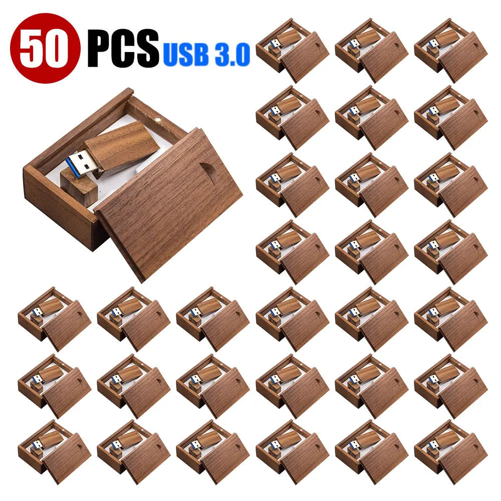 50 Pcs Wooden USB 3.0 Flash Drives Custom Logo 4–128GB Bulk USB Flash Drive PRIMED 4GB Walnut-box