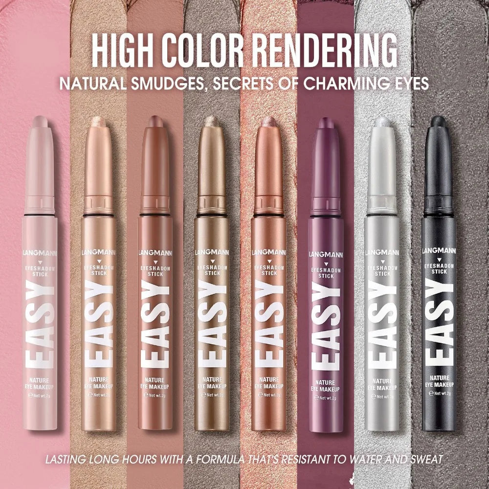 12-Color Waterproof Pearly Eyeshadow Stick – Glitter & Matte Eyeshadow Stick PRIMED