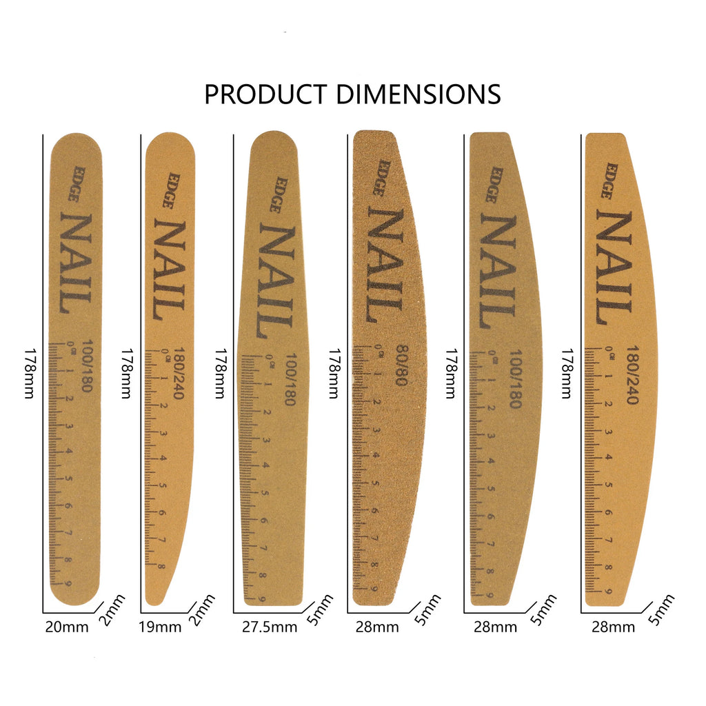 10-Pack Double-Sided Washable Ruler Nail Files | Multi-Grit
