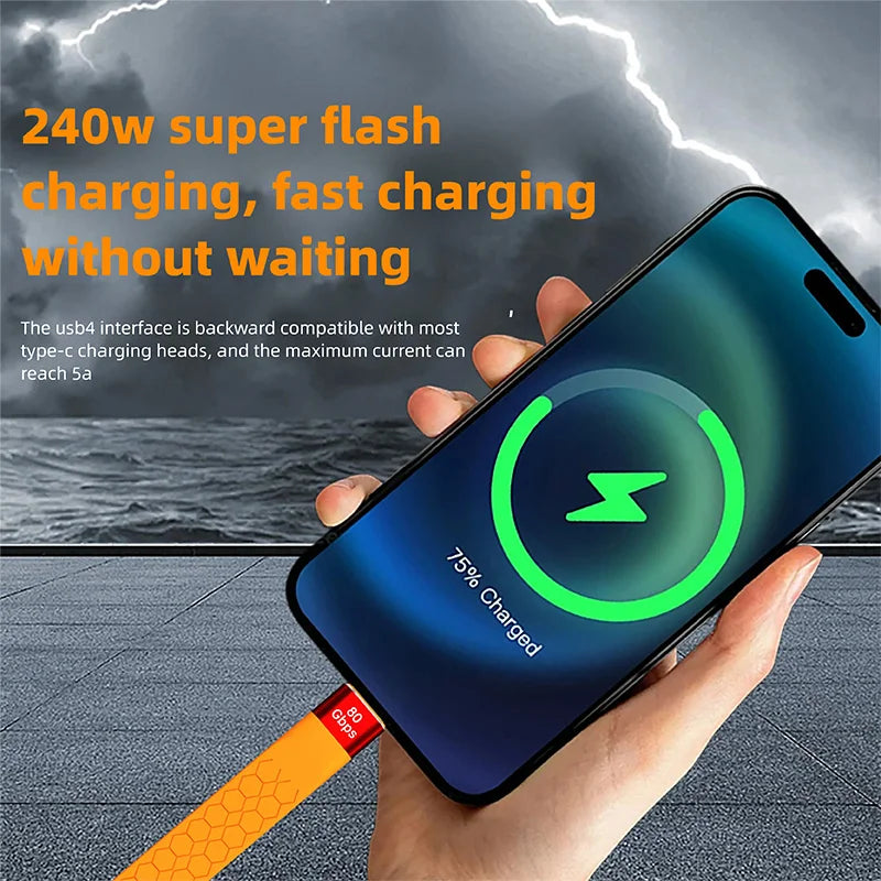 USB4 80Gbps USB-C Cable 240W Fast Charging 16K Thunderbolt 5/4/3 USB-C Cable PRIMED