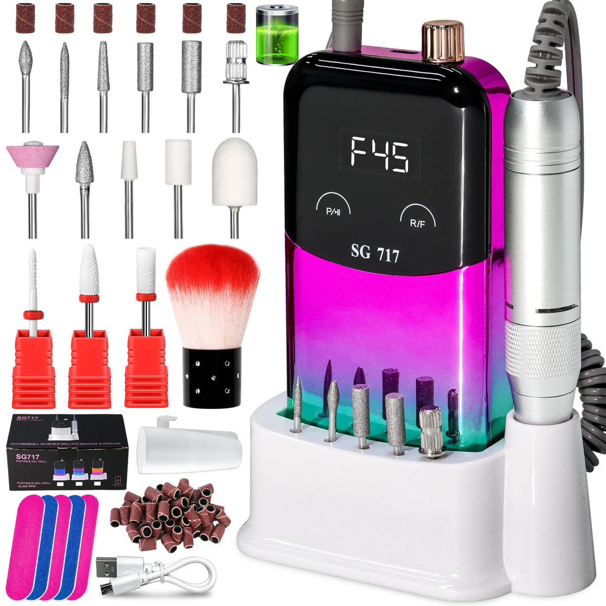 Professional 45000RPM Rechargeable Electric Nail Drill Machine