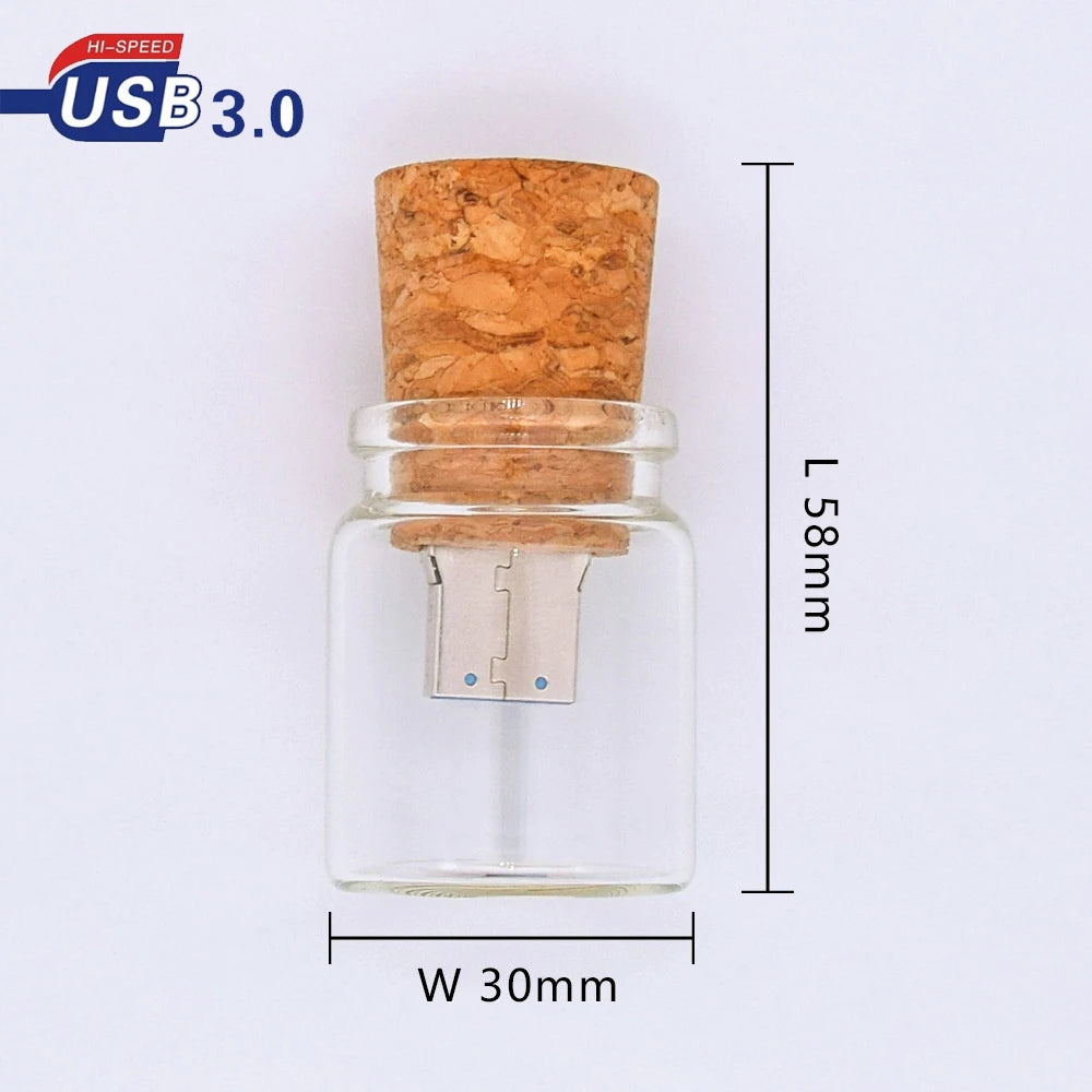 Custom Glass Drift Bottle USB 3.0 Flash Drive 8GB–64GB Gift Custom USB Flash Drive PRIMED