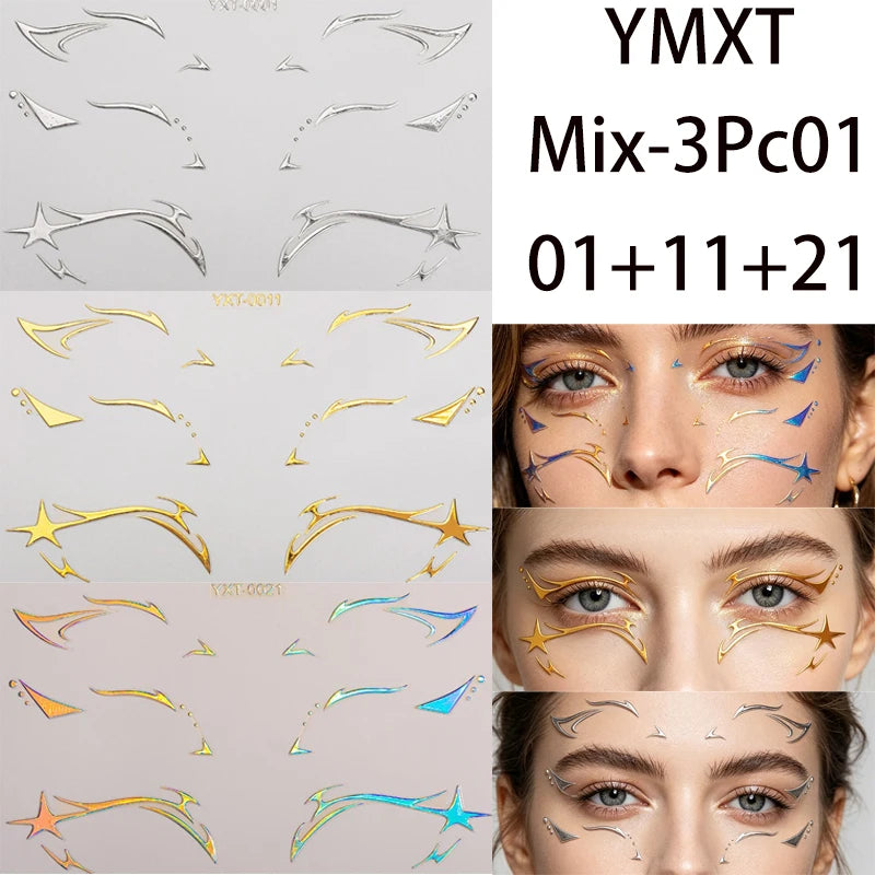 Holographic Laser Eyeliner Stickers – Waterproof Face Art Decals Face Art Sticker PRIMED Mixed-3Pc01