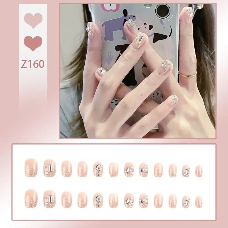 French Press On Nails Set – 24 Short Acrylic Tips with Glue