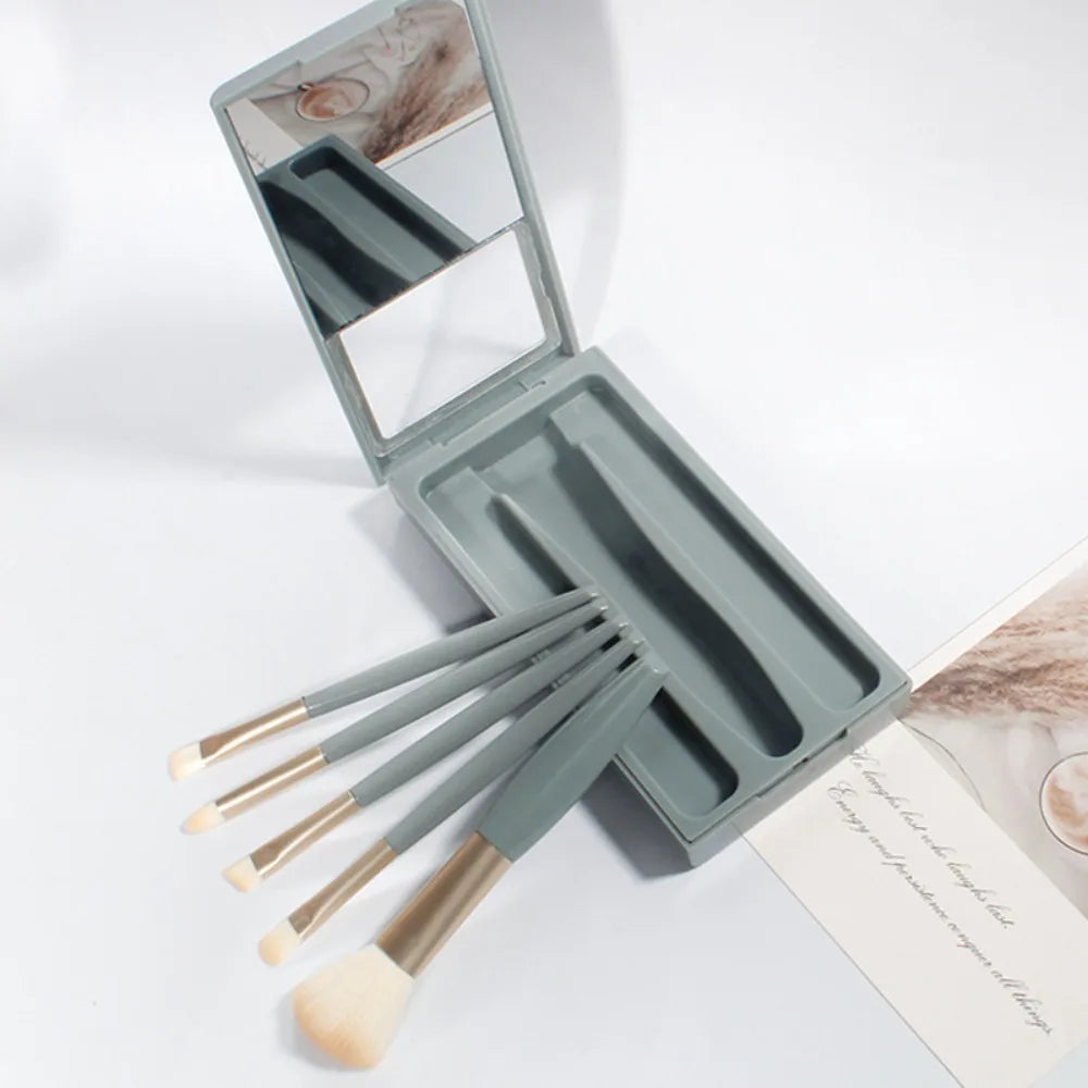 5-Piece Travel Makeup Brush Set with Mirror & Case