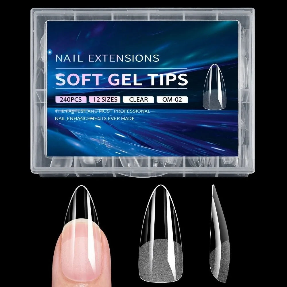 240pcs French Soft Gel Nail Tips – Almond Coffin Square