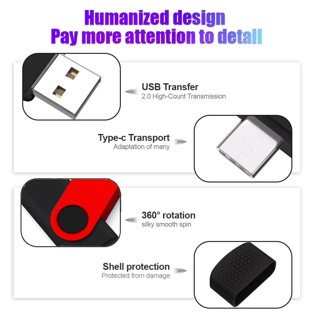 50PCS USB 2.0 Type-C OTG Flash Drive 360° Rotatable Pendrive USB Flash Drive PRIMED