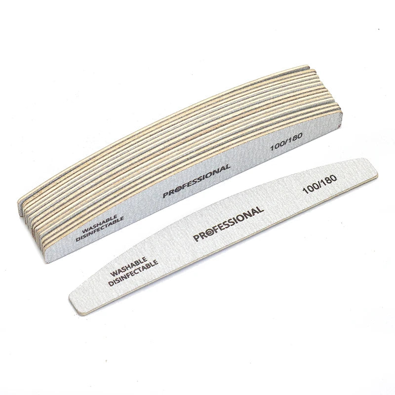 JEARLYU Half-Moon Wooden Nail Files Set 5/10/20/40 Pcs Wooden Nail Files PRIMED 20pcs Grit100-180
