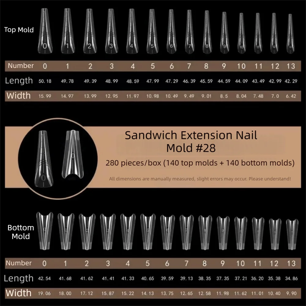 140/280pcs Dual Nail Extension Forms – 14 Sizes Square & Oval