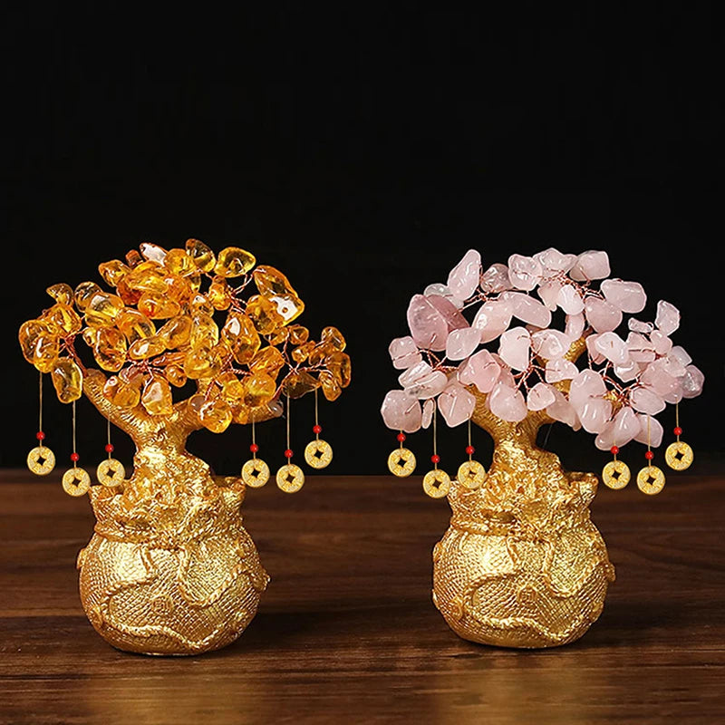 Yellow Crystal Money Tree Feng Shui Lucky Wealth Ornament